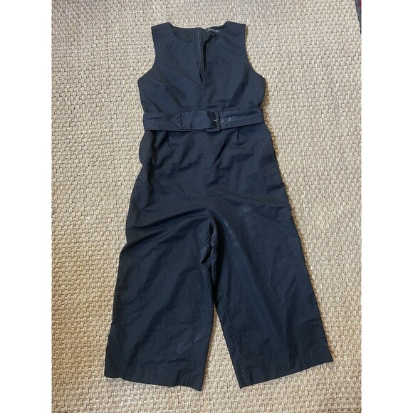 Banana Republic Romper Jumpsuit Black Linen/Cotton Wide Leg Cropped Belted Sz 10 - Picture 2 of 9